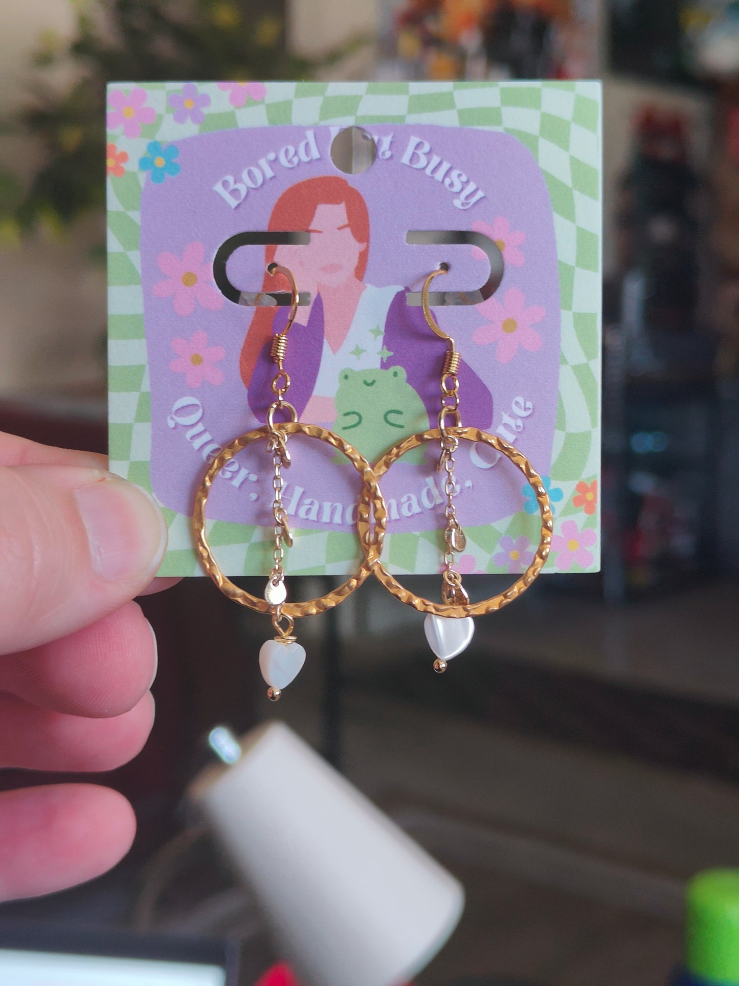 Gold Circle and Mother of Pearl Heart Earrings