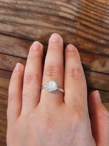 Small Round Moonstone Ring - Size 12.5